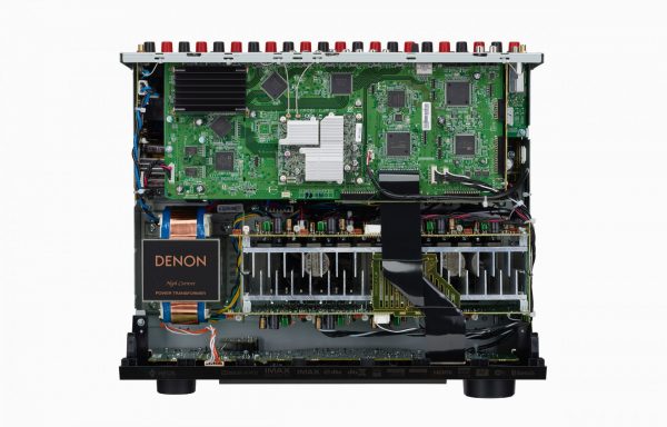 Top down view of Denon AVC-X3700H AV Receiver internals including Denons High Current Power Transformer.