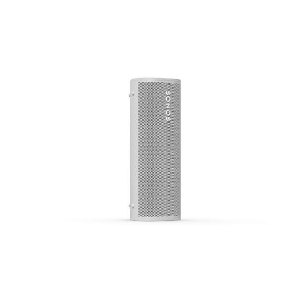 White Sonos Roam Ultra Portable Smart Speaker standing on end
