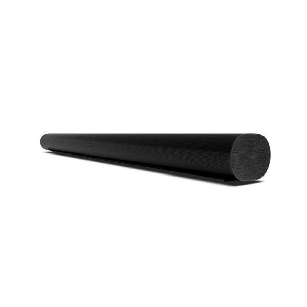 Forward image of black Sonos ARC Premium Smart Soundbar angling away and to the left