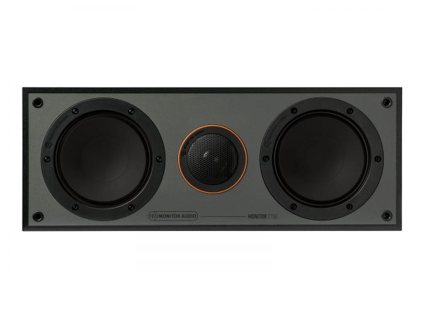 Forward facing image of Black Monitor Audio Monitor C150 Center Speaker without speaker grill