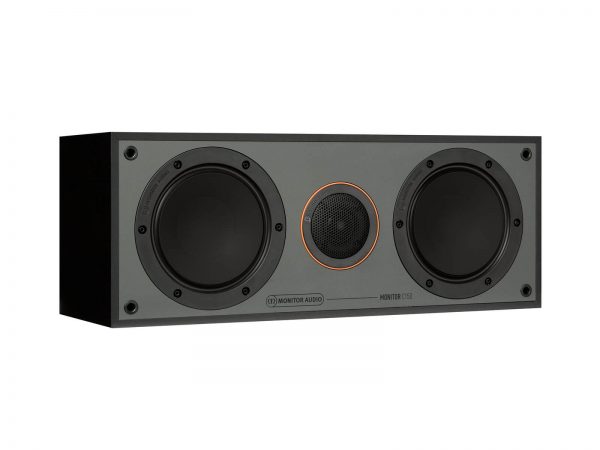 Black Monitor Audio Monitor C150 Center Speaker without speaker grill on white background