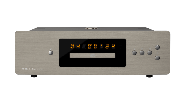 Front view of Silver Roksan Blak CD player in use on track 4.