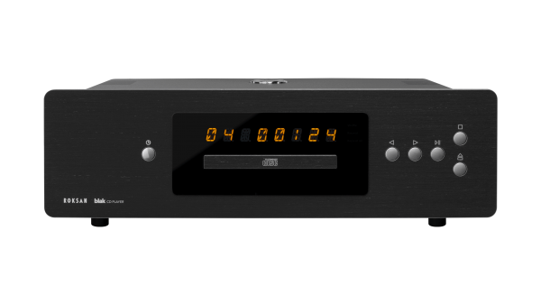 Front view of Black Roksan Blak CD player in use on track 4.