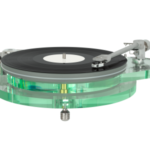 Front profile of Roksan Radius 7 showing a NIMA tonearm and record on the platter.