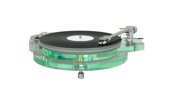 Front profile of Roksan Radius 7 showing a NIMA tonearm and record on the platter.