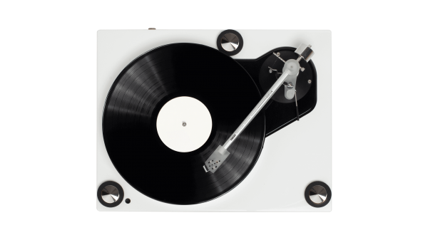 Top down view of Roksan Xerxes 20Plus with record on platter and tonearm across
