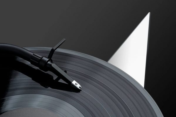 Closeup of stylus on record on Pro-Ject Metallica Limited Edition turntable