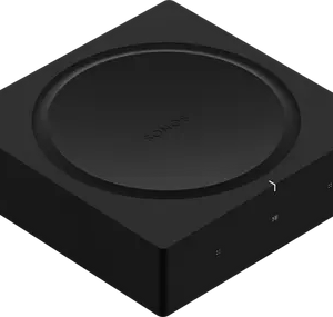 Black Sonos AMP Amplifier taken from above front and angled away to the right.