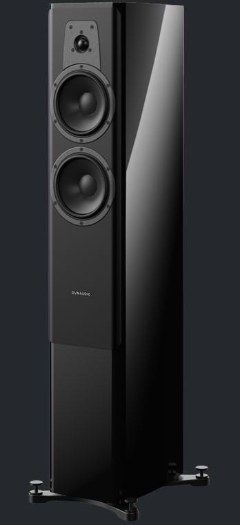 Black Dynaudio Contour 30i Floorstanding Speaker facing away from the camera angled to the left
