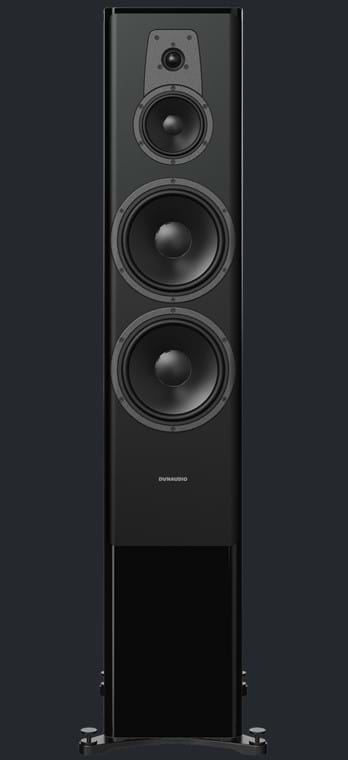 Black Dynaudio Contour 60i Floorstanding Speakers facing front without speaker grill