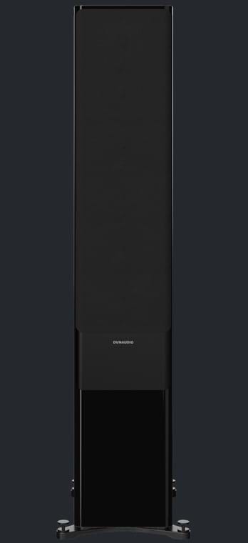 Black Dynaudio Contour 60i Floorstanding Speakers with grill on facing forward