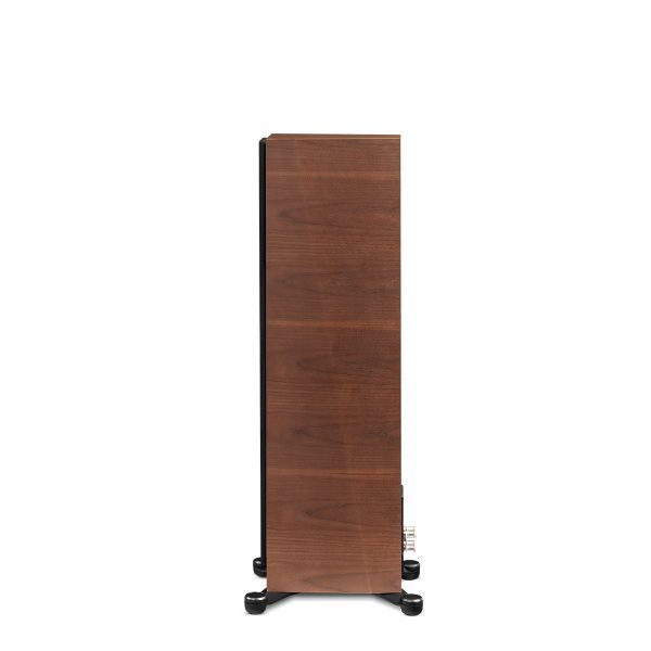 Walnut Paradigm Founder 80F Floorstanding Speaker side profile with speaker grill on
