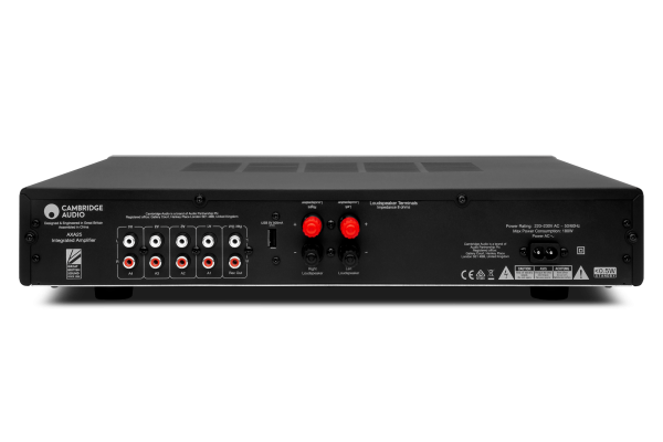 Cambridge AXA25 Integrated Amplifier showing speaker terminals and interconnects