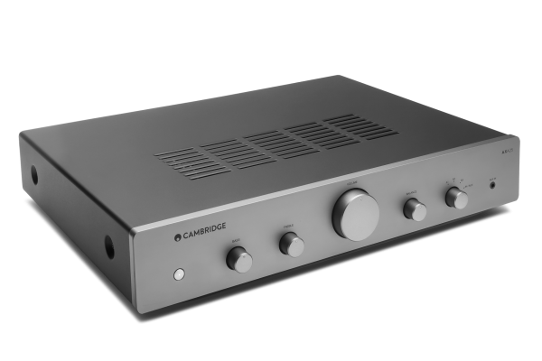 Silver Cambridge AXA25 Integrated Amplifier from slightly above and to the right