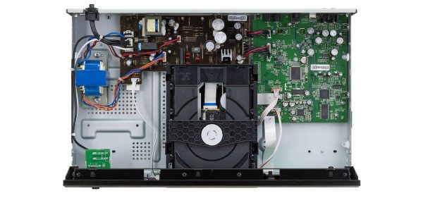 Top down view of Denon DCD600 CD player showing all internals.