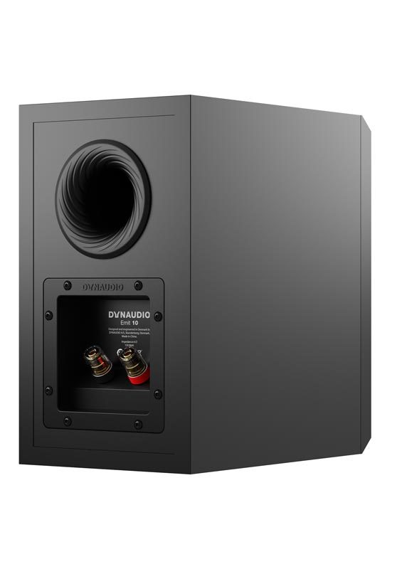 Rear image of Dynaudio Emit 10 Black showing speaker terminals and rear port.